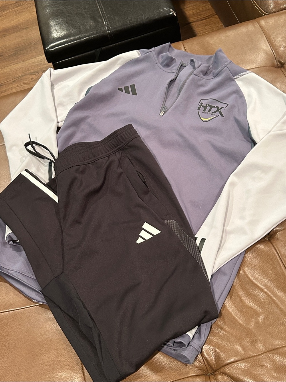 HTX Soccer adidas grey Quarter-Zip Top with Black adidas Track Joggers sz L